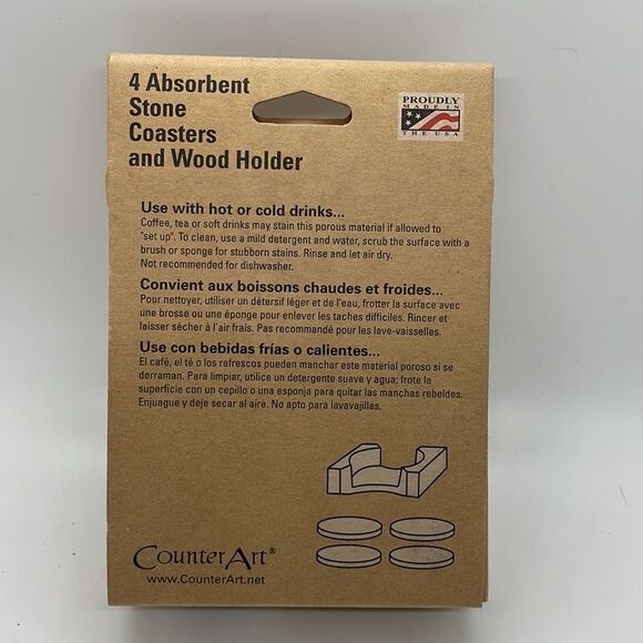 New CounterArt Absorbent Coaster Set (4) Pig  with Wood Holder 4" square Gift - Picture 2 of 8